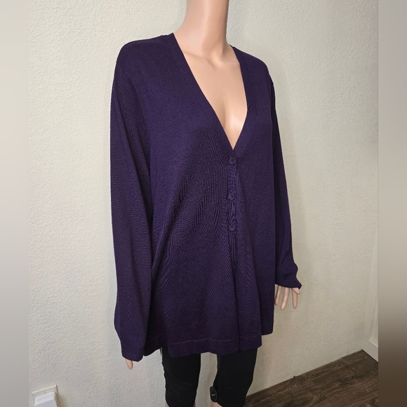 J Jill Long Cardigan V-Neck Sweater  EGGPLANT PURPLE 3 Button Wool Blend Xl - Picture 7 of 12